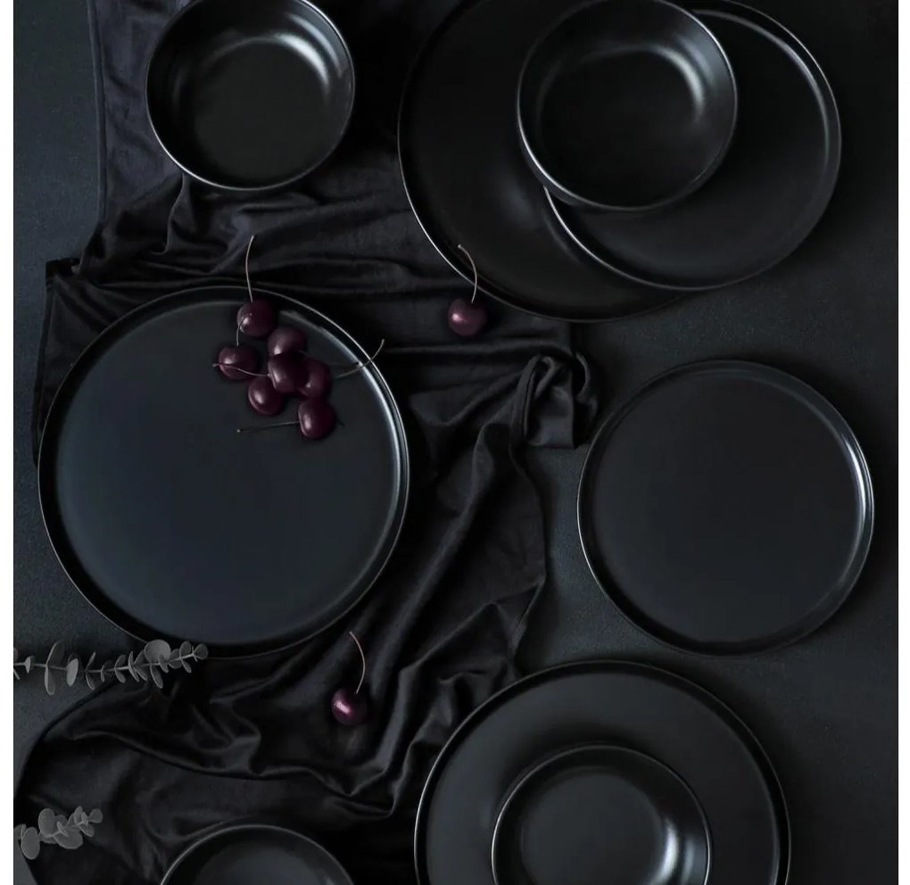 Set de veselă din ceramică, 18 piese, negru