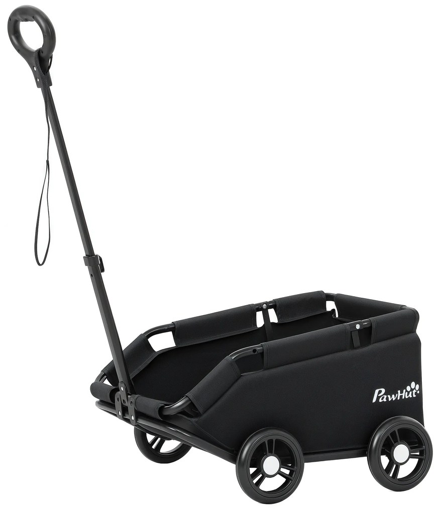 PawHut Cărucior pentru câini, cărucior pentru căței pliabil cu 4 roți cu tija de împingere reglabilă 53 x 45 x 28 cm negru | Aosom Romania