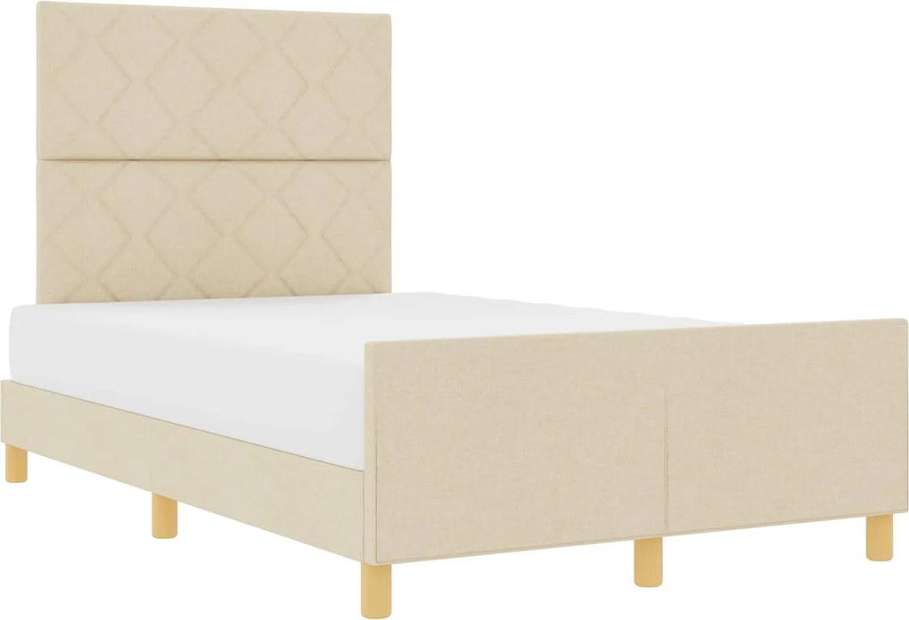 vidaXL Cadru de pat cu headboard Crem 120 x 190 cm țesătură
