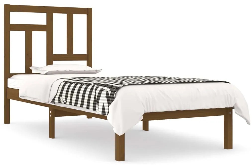 3104506 vidaXL Cadru de pat mic single, maro miere, 75x190 cm, lemn masiv