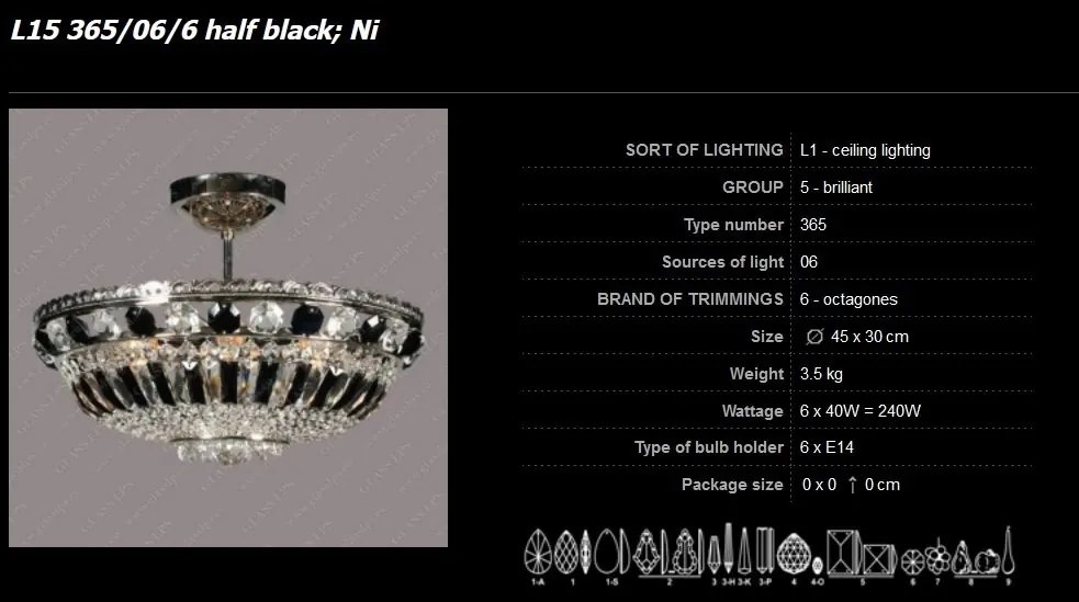 Plafonier cristal Bohemia L15 365/06/6 half black