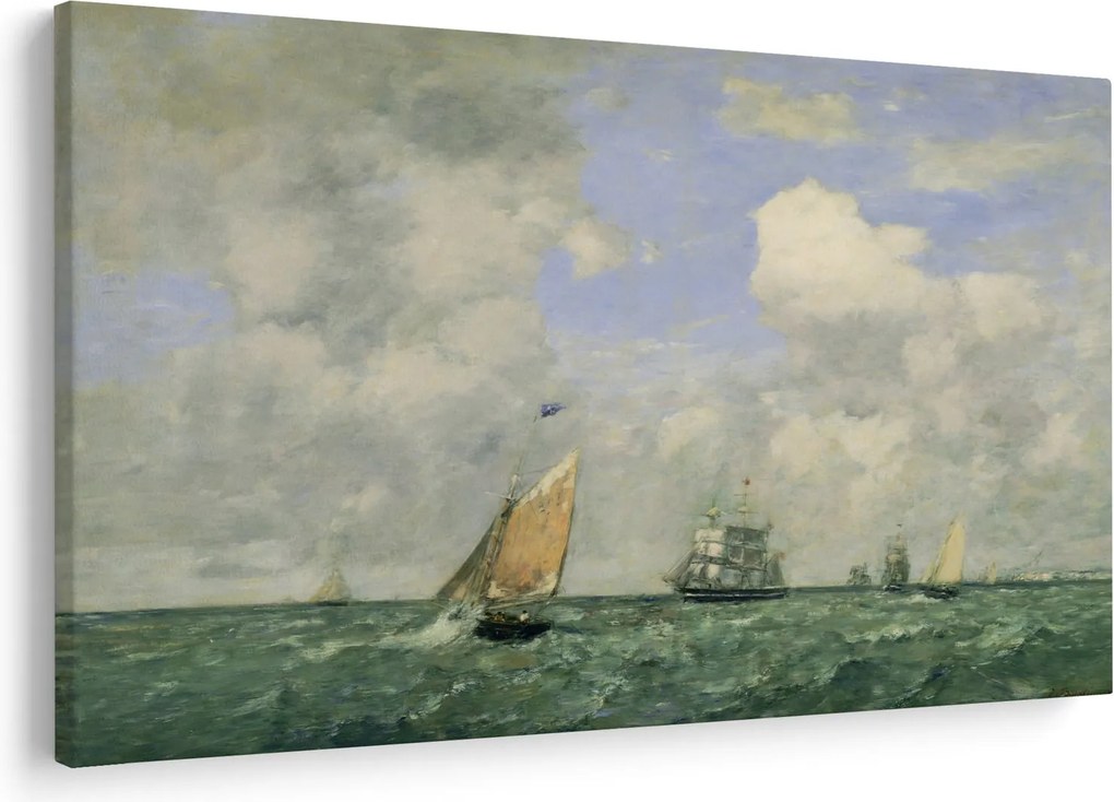 Tablou - Eugène Boudin, Ships and Sailing Boats Leaving Le Havre, reproducere (90x60 cm)