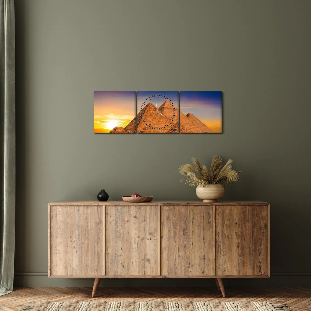 Tablou - Piremidele din Egipt (cu ceas) (90x30 cm)