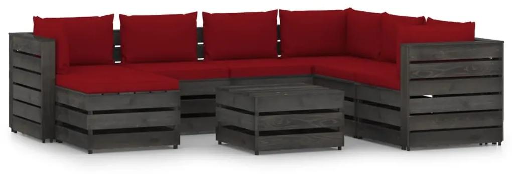 Set mobilier gradina cu perne, 8 piese, gri, lemn tratat wine red and grey, 8