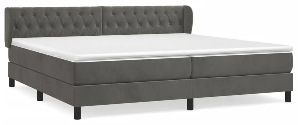 Pat box spring cu saltea, gri inchis, 200x200 cm, catifea Morke gra, 200 x 200 cm, Design cu nasturi