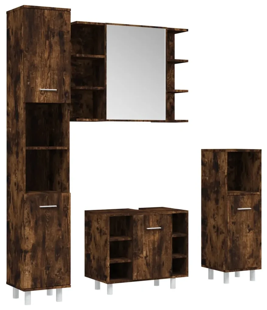 3187612 vidaXL Set dulapuri de baie, 4 piese, stejar afumat, lemn prelucrat