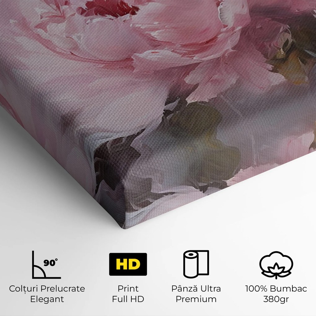 Tablou Canvas, 80x160cm, Dormitor si Living, Flori, Bujori, Dreamy Painting Peony