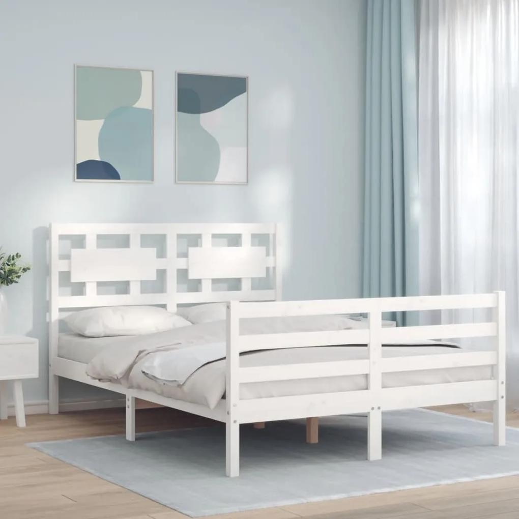 3194417 vidaXL Cadru de pat cu tăblie, dublu, alb, lemn masiv