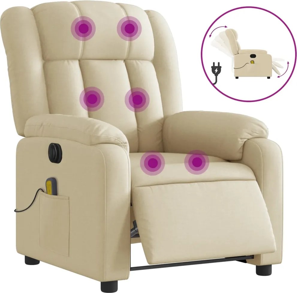 vidaXL Fotoliu electric de masaj rabatabil, crem, textil