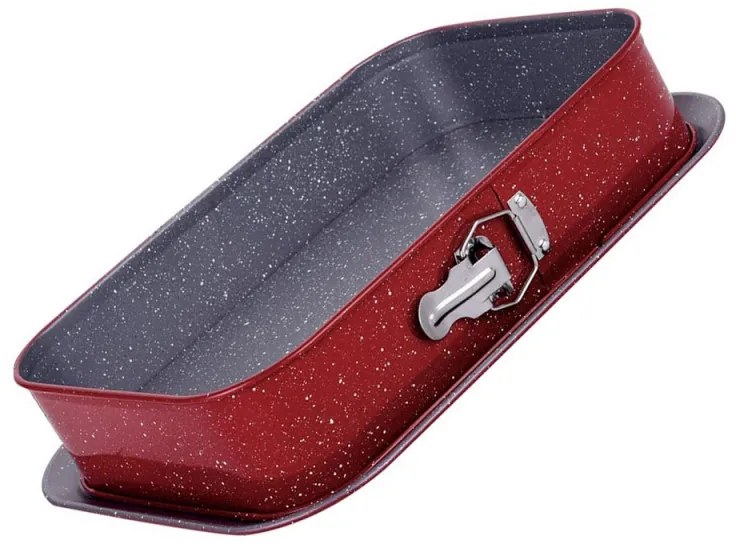 Tava de copt dreptunghiulara cu fund detasabil Oliver Voltz OV51223RH, 39x27 cm, Finisaj marmura, Rosu