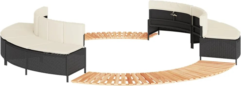 vidaXL Împrejmuire cadă cu hidromasaj, negru, poliratan / lemn acacia