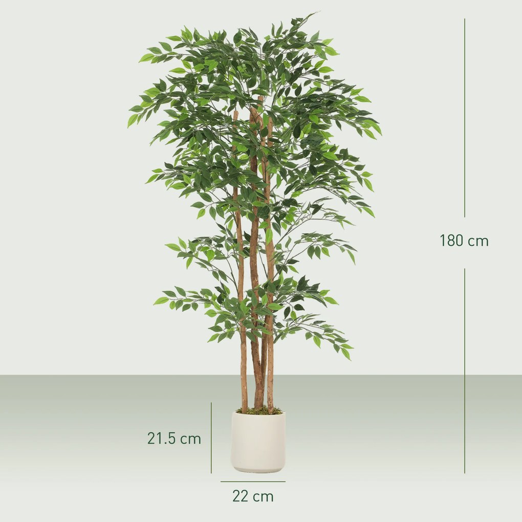 HOMCOM Plantă artificială Ficus Banyan din PEVA și lemn, cu ramuri flexibile și ghiveci din PP și ciment | Aosom Romania