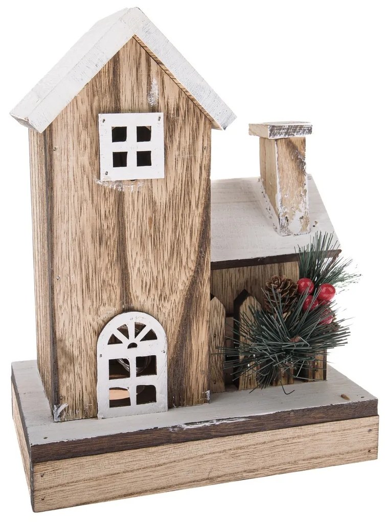 Decorațiuni LED de Crăciun Casă din lemn acoperităcu zăpadă, 17 x 25 x 20 cm