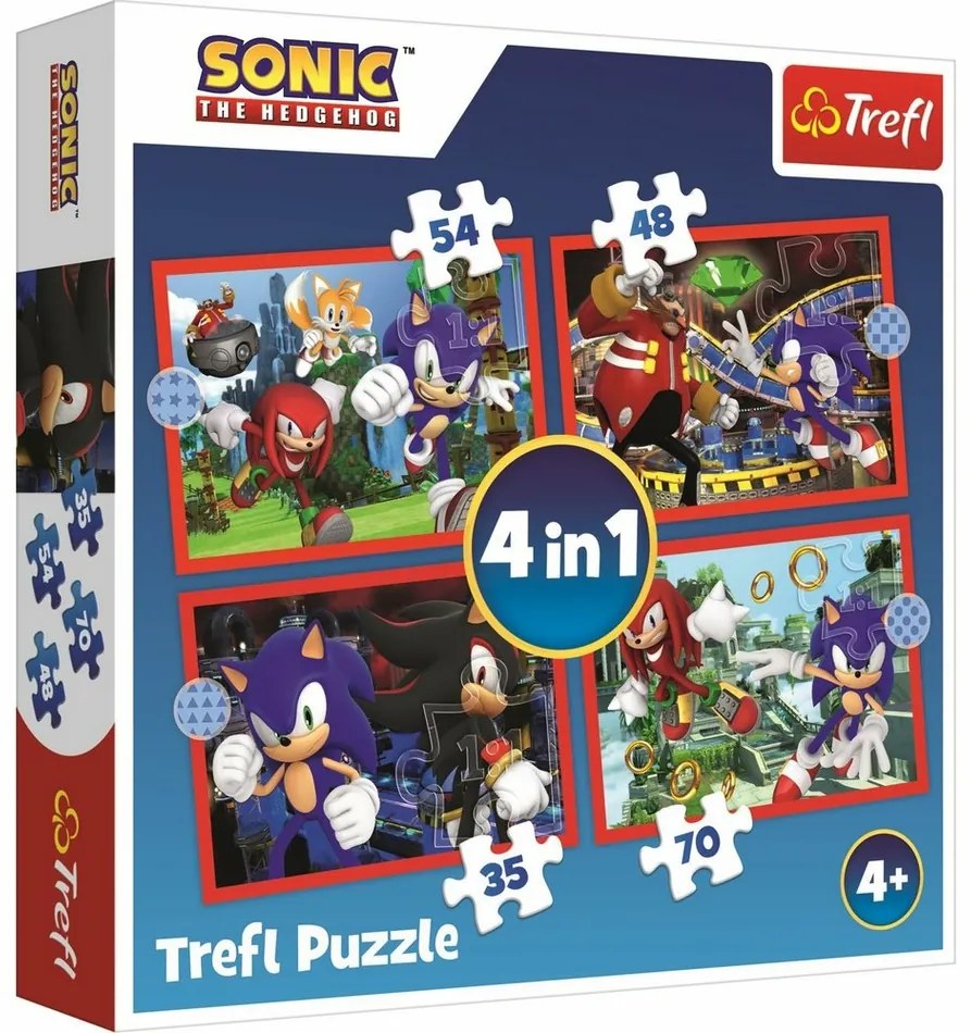 Puzzle Trefl Sonic Călătorie în aventură, 4în1(35, 48, 54, 70 bucăți)