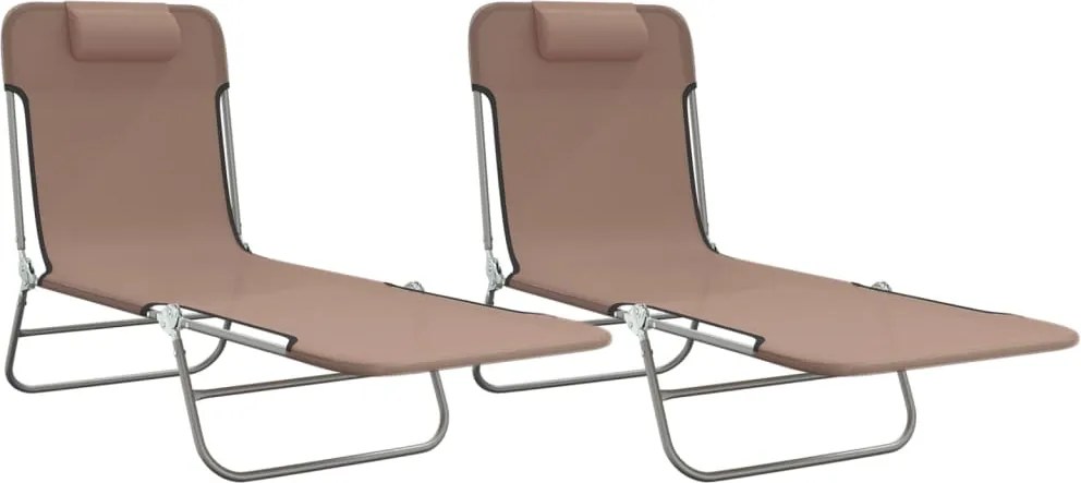 vidaXL Șezlonguri pliante, 2 buc., maro, textilenă și oțel
