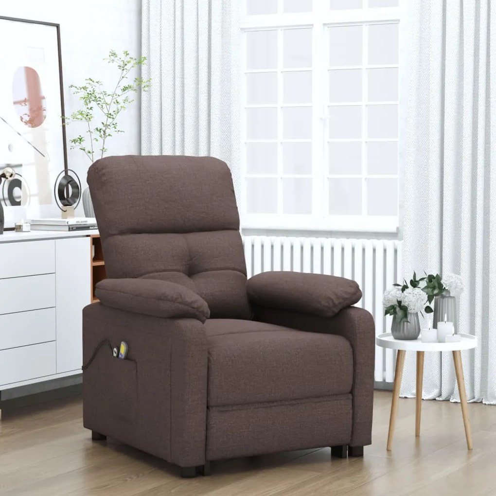 3073817 vidaXL Fotoliu de masaj electric, maro închis, material textil