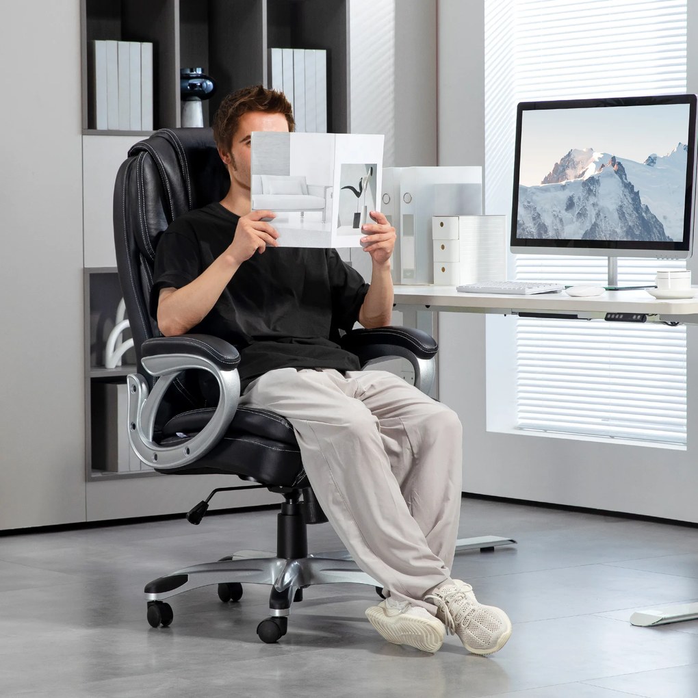 HOMCOM Fotoliu de birou fauteuil de bureau cu funcție de balans role pivotante 360° 66 x 75,5 x 115,5-124,5 cm negru | Aosom Romania