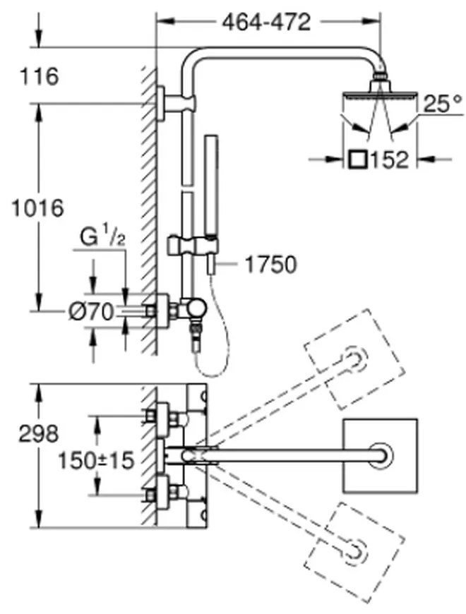 Coloana de dus crom cu baterie termostatata Grohe Euphoria System 150