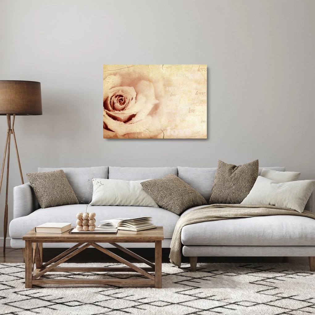 Tablou pe sticlă - floare de trandafir pentru îndrăgostiți (70x50 cm)