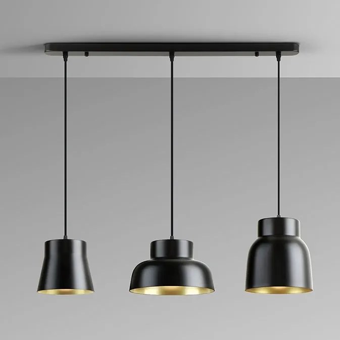 Lustra cu 3 pendule din metal negru cu auriu Vulcano