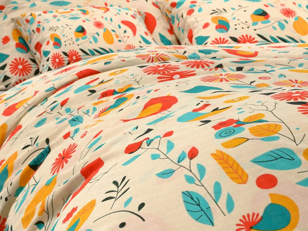 Lenjerie de pat din crep RETRO BIRD colorata Dimensiune lenjerie de pat: 70 x 90 cm | 140 x 200 cm