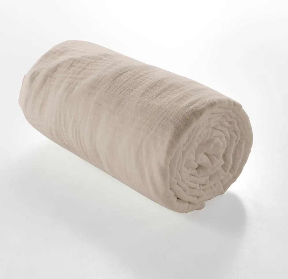 Cearceaf bej din muselină cu elastic 160x200 cm Angelia – douceur d'intérieur