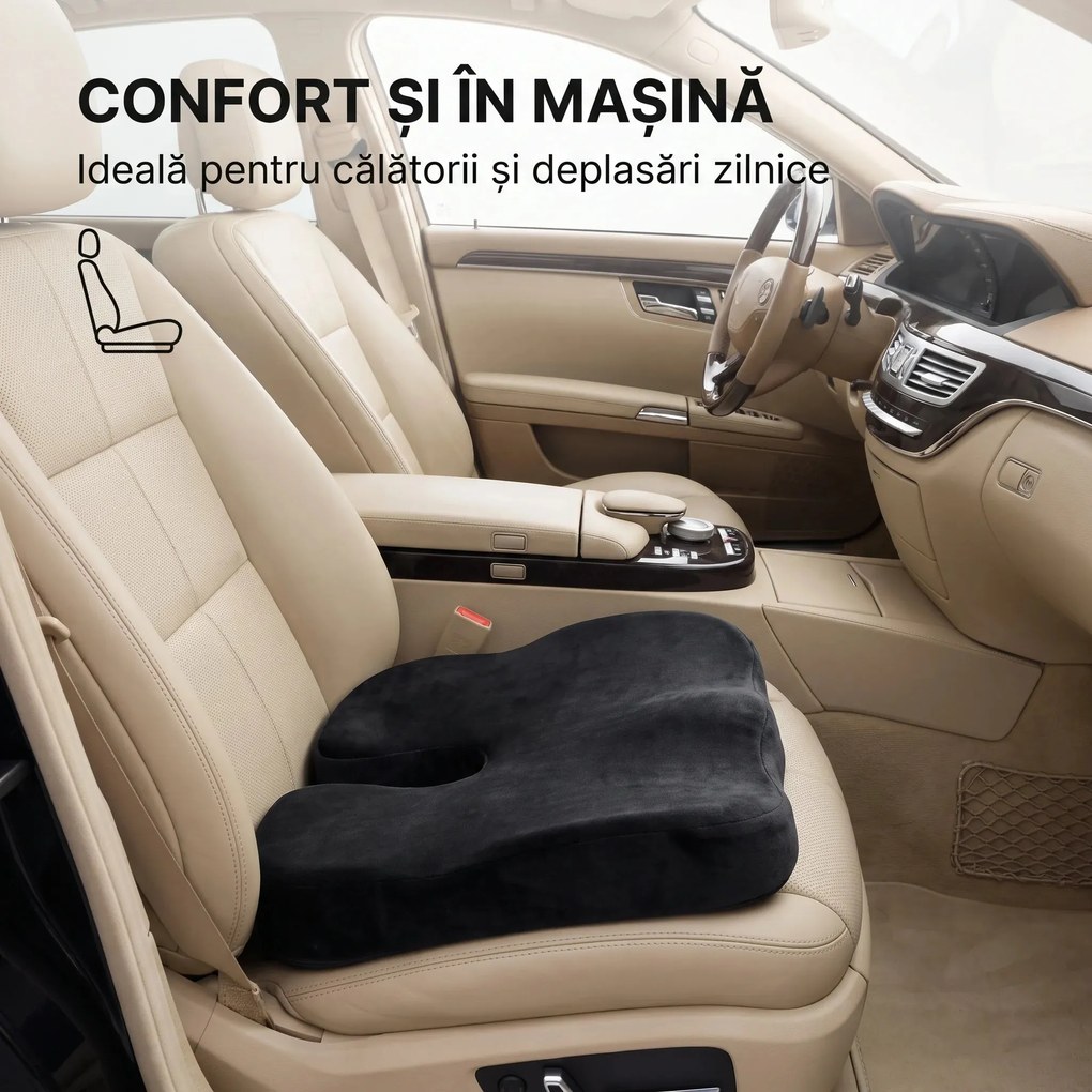 Perna ortopedica sezut memory foam cu ventilatie ORTO COCCIS Ventilation, husa catifea, fermitate normala