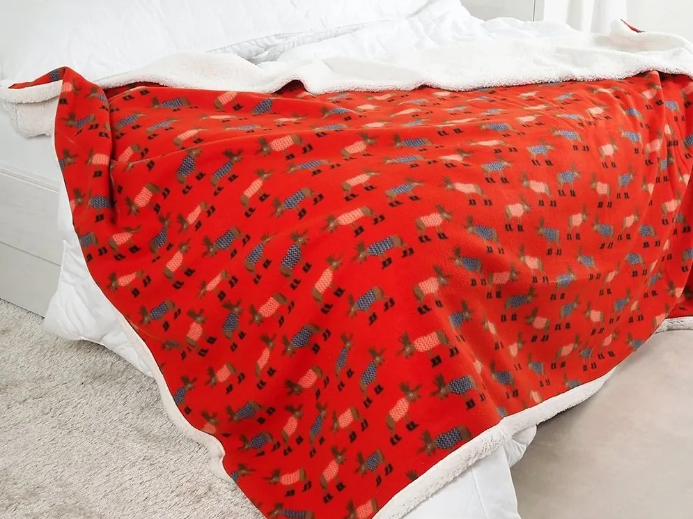 Patura din microplus, imitatie de miel, BUFFALO DEER rosie Dimensiune: 150 x 200 cm