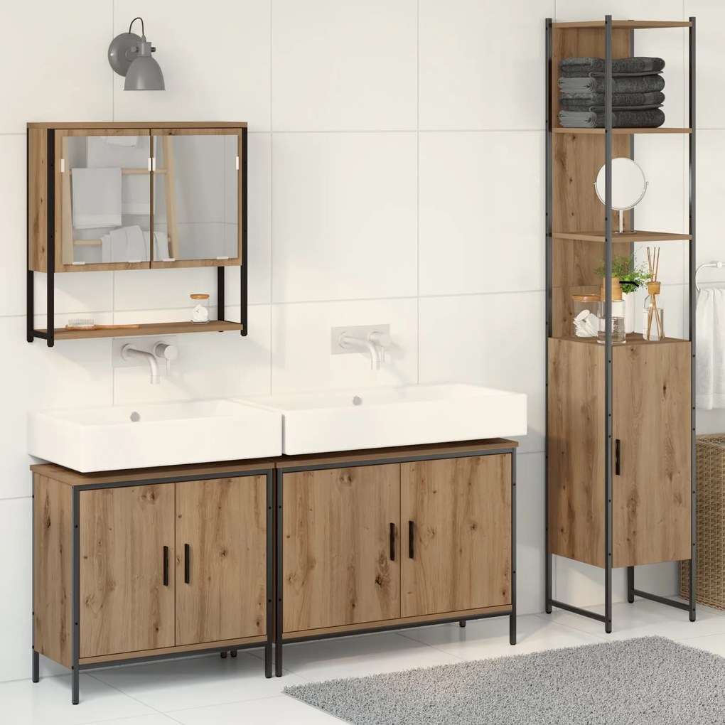 vidaXL Set mobilier baie 4 Piese Stejar lucrat Lemn prelucrat
