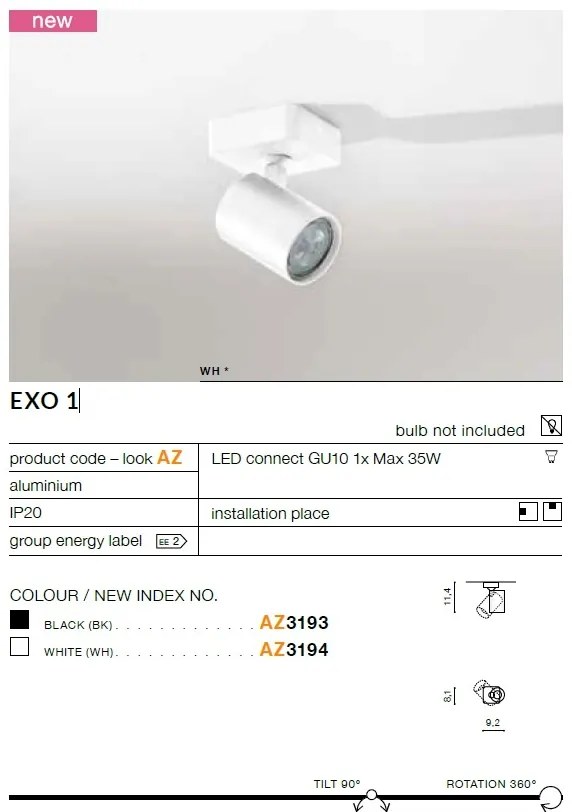 Spot aplicat directionabil de tavan/plafon EXO 1 negru ZZ AZ3193