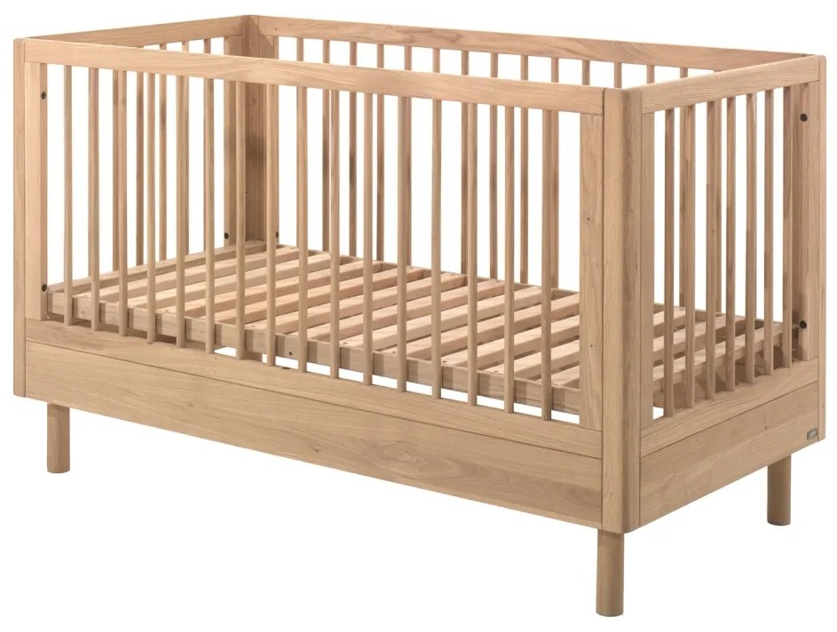Set Complet Mobilier Cameră Bebelus Forrest Oak, din Lemn Masiv de Stejar, Natur: Pătuț Convertibil (70x140 cm), Comodă cu 3 Sertare, Suport de