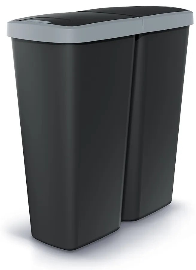 Coș de gunoi DUO negru, 50 l, gri/negru