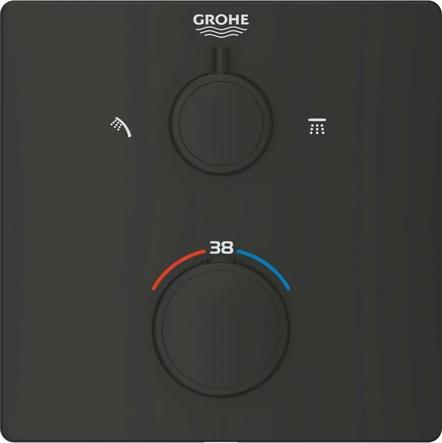 Baterie dus incastrata cu termostat Grohe Grohtherm 2 iesiri negru mat patrat