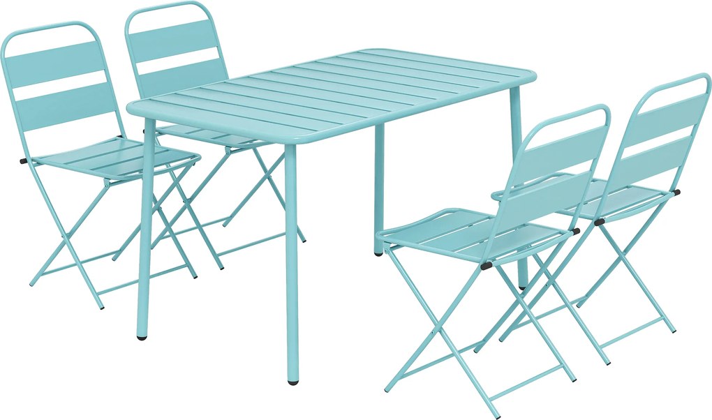 Outsunny Set de masă pentru exterior 5 piese, set de grădină pentru 4 persoane cu blat cu șipci și scaune pliante, Verde deschis | Aosom Romania