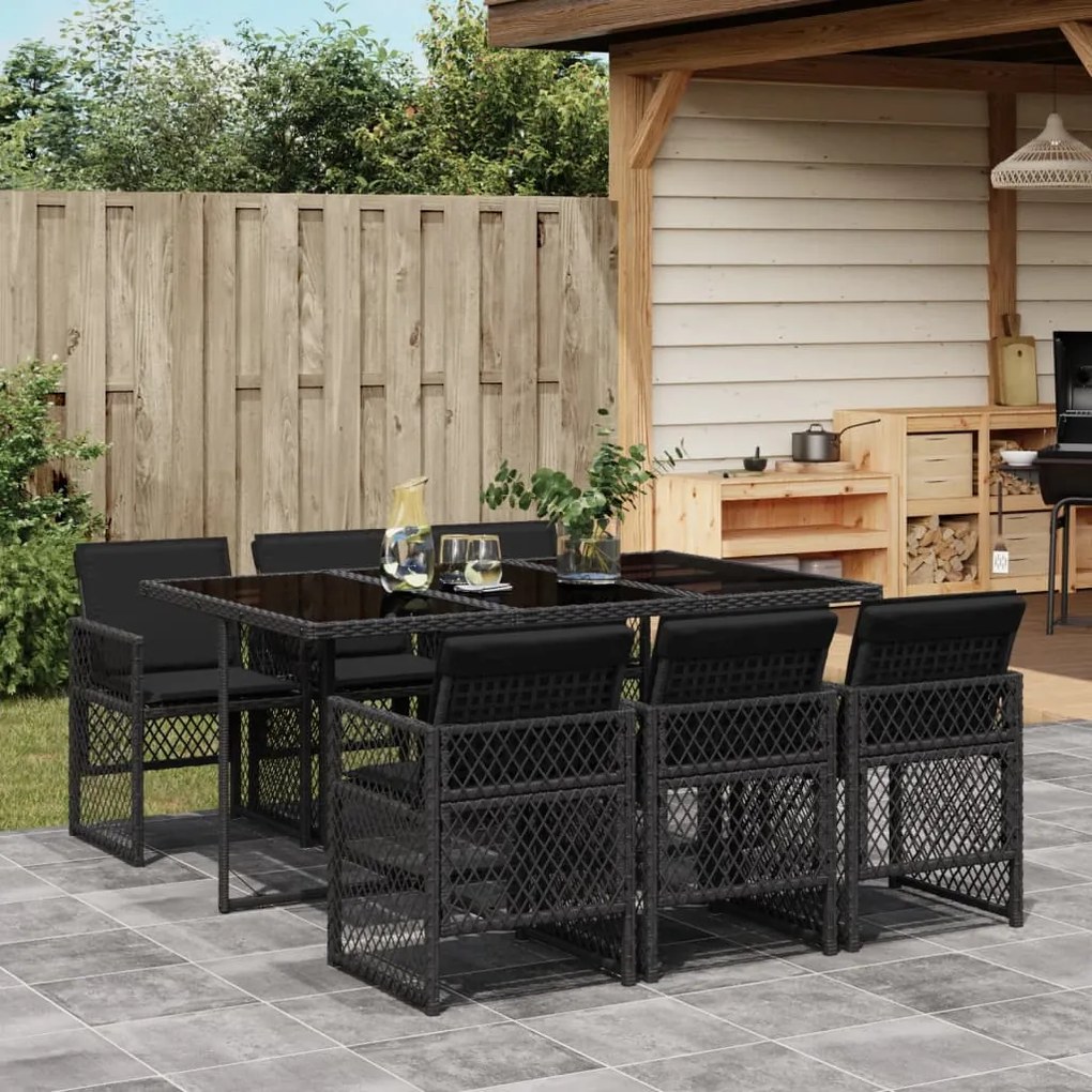 vidaXL Set mobilier de grădină cu perne, 7 piese, negru, poliratan