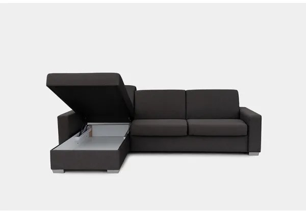 Canapea colțar extensibilă LEKA stânga, maro, cu spațiu depozitare, pentru dormi