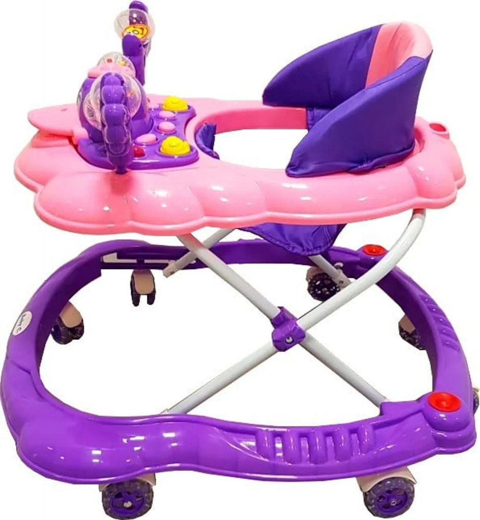 Premergator Reglabil in 3 Trepte NOVOKIDS™ Happy Duck , cu roti din silicon, Ratusca, Pliabil, 8 Roti, Cu Melodii, Mov