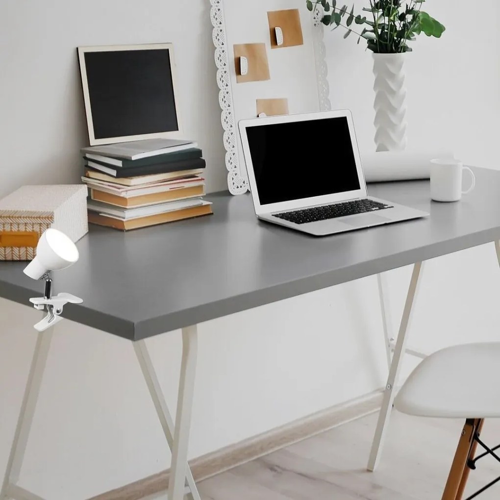 Veioza, lampa de birou cu clema design modern Noah alb