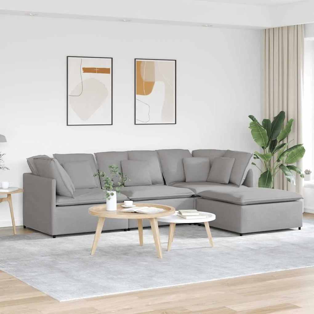 vidaXL Canapea modulară cu taburet și perne, material textil, gri nor