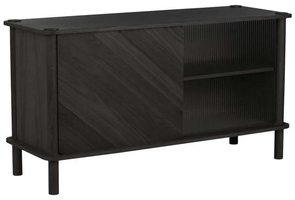 Vitrină neagră din lemn de stejar cu ușă glisantă 135x73,5x48 cm Italic – UMAGE