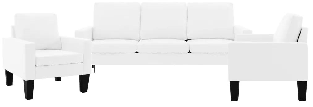 3056684 vidaXL Set canapea, 3 piese, alb, piele ecologică