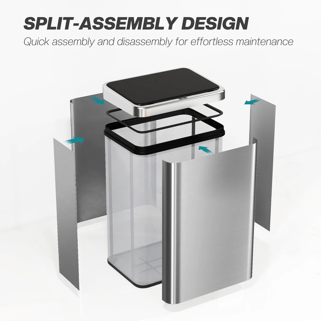 HOMCOM Coș de gunoi cu senzor 40L oțel inoxidabil Coș de gunoi automat cu capac cu închidere silențioasă senzor de mișcare 35,5 x 26 x 55 cm Argintiu | Aosom Romania