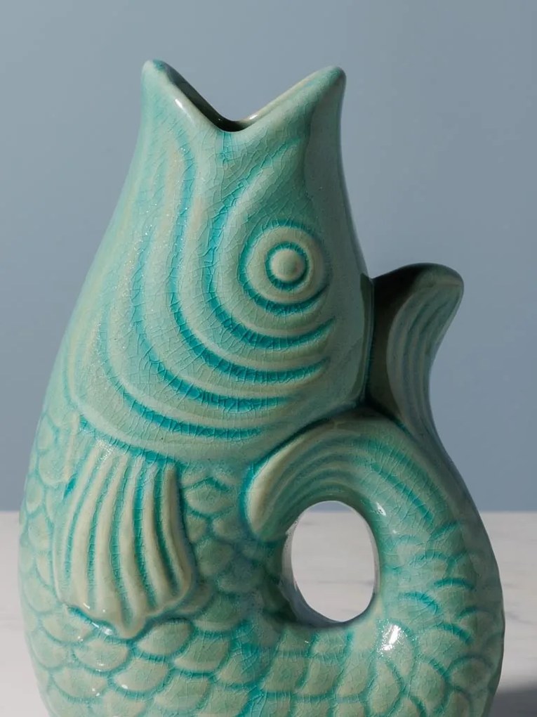 Vaza verde, din ceramica, forma de peste, H20cm Stone