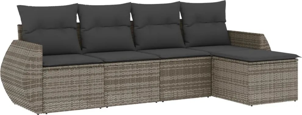 vidaXL Set canapea de grădină cu perne, 5 piese, gri, poliratan