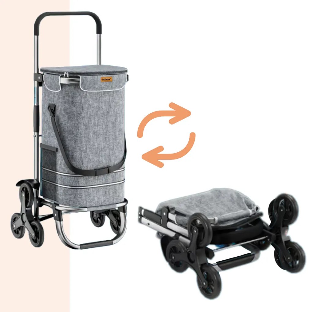 Jurhan Geantă de cumpărături pe roți pentru scări COMFORT, 50L, gri