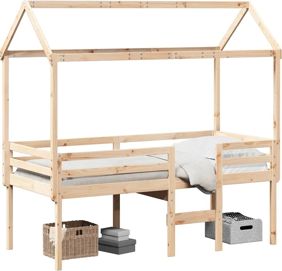 vidaXL Pat înalt cu acoperiș, 90x200 cm, lemn masiv de pin