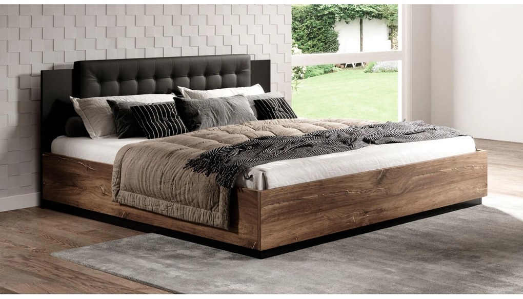 Pat matrimonial 180 cm Signat Typ 32 (negru + stejar flagstaff + fir de cupru). 1042104
