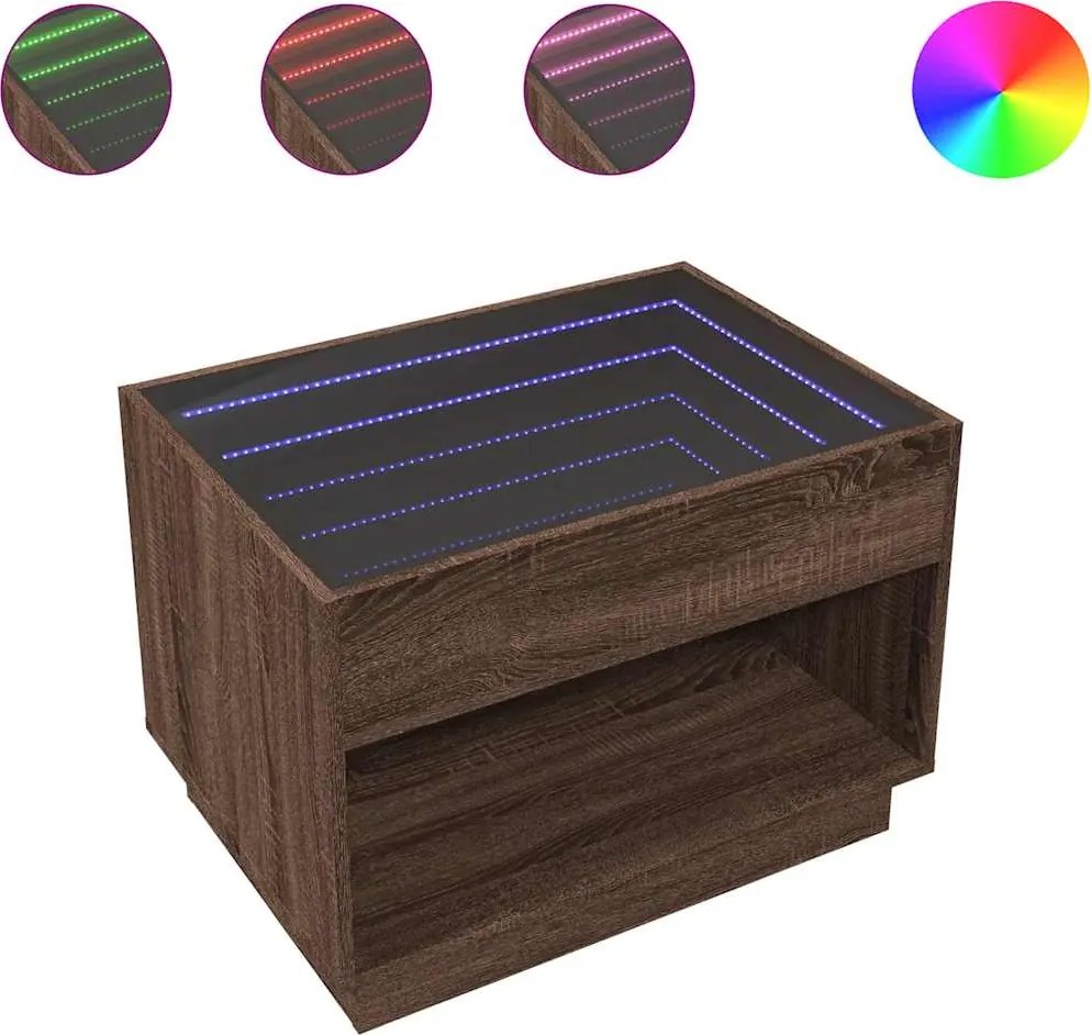 vidaXL Măsuță de cafea cu LED infinity, stejar maro, 70x50x50 cm