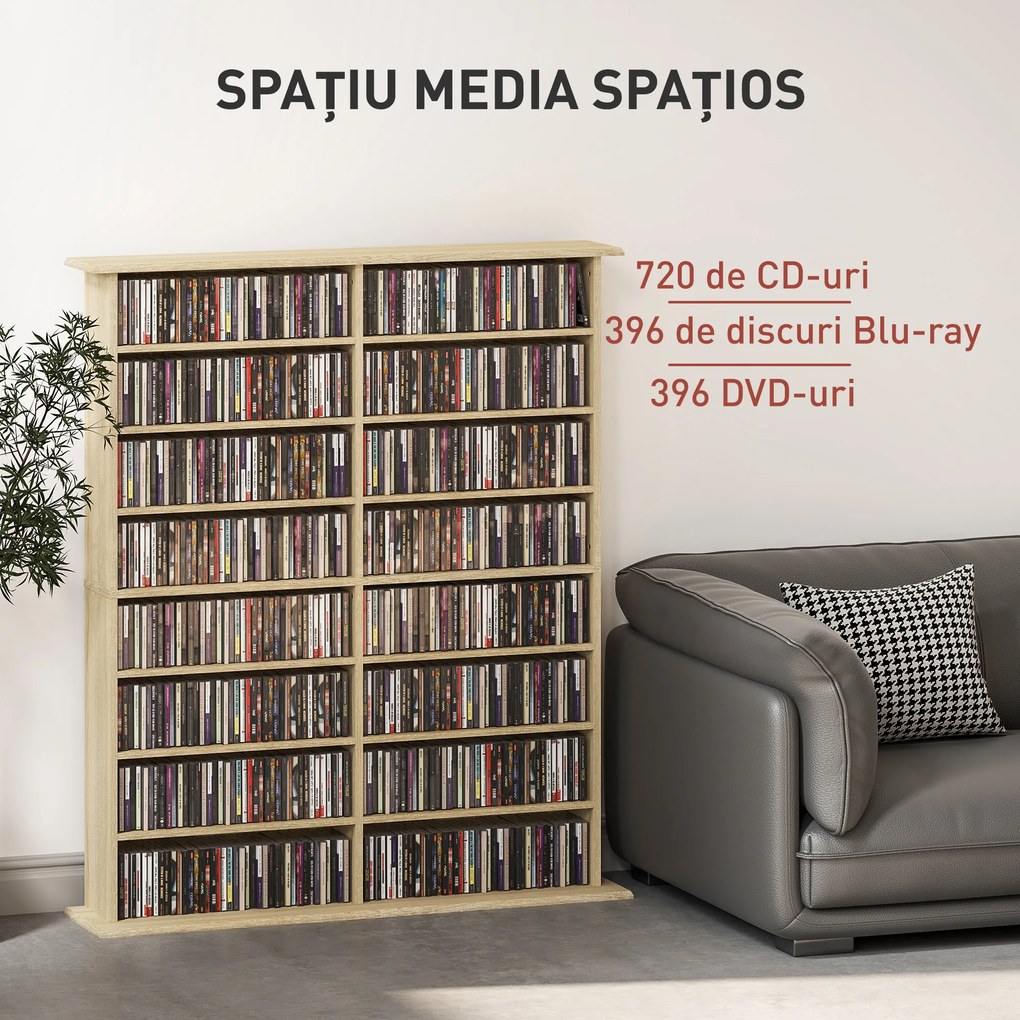 HOMCOM Dulap Bibliotecă pentru CD-uri cu 16 Rafturi, Design Modern, din Lemn, 106,5x24x126,3 cm, Natur | Aosom Romania