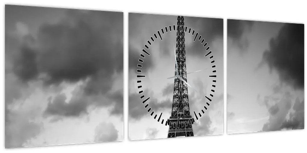 Tablou - Turnul Eiffel și mașina roșie (cu ceas) (90x30 cm)